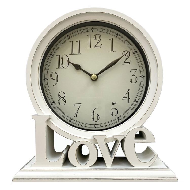 Fashionable Love Letter Plastic Bedroom Desk Clock with Quiet Operate Battery Operated No Ticking Bedside Table Clock