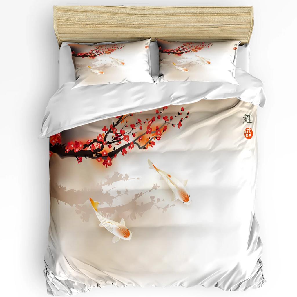 Chinese Style Plum Blossom Magpie Carp Duvet Cover with Pillow Case Custom 3pcs Bedding Set Quilt Cover Double Bed Home Textile