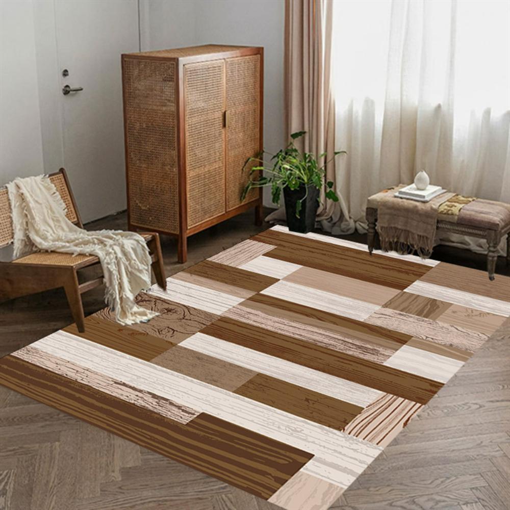 Retro Geometric Wood Grain Design Carpet Living Room Decor Sofa Rug Bedside Soft Area Rug Balcony Coffee Table Floor Mat Doormat