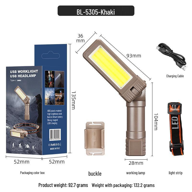 Dual-Sided COB Folding Work Light with Strong Magnet, High Brightness, and Emergency Flashlight Function