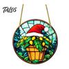 Stained Glass Style Holiday Decor Christmas Hanging Pendant, Acrylic Santa Claus Plants Ornaments with Lanyard Decorative for Xmas Tree Decoration,