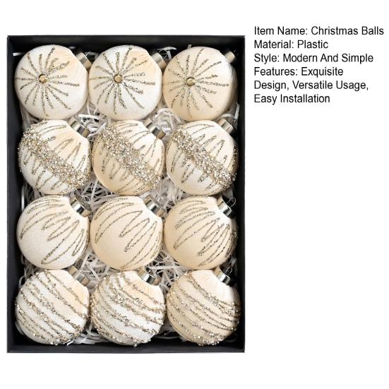 12Pcs Velvet Christmas Ball Ornaments Flocked Xmas Balls Shatterproof Plastic Balls Hanging Ornament for Xmas Wedding Party