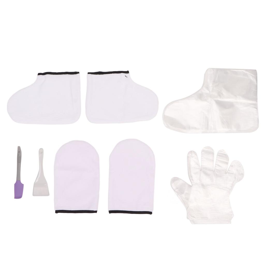 White Wax Bath Mitts Set Large Brush Purple Spatula Soft Mitts Foot Cover Paraffin Wax Hand Foot Care Set