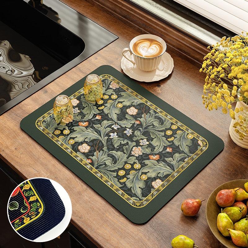 Anti-Slip Dish Drying Mat Super Absorbent Dish Drainer Rack Mats for Kitchen Counter Coffee Bar Mat Accessories for Countertop