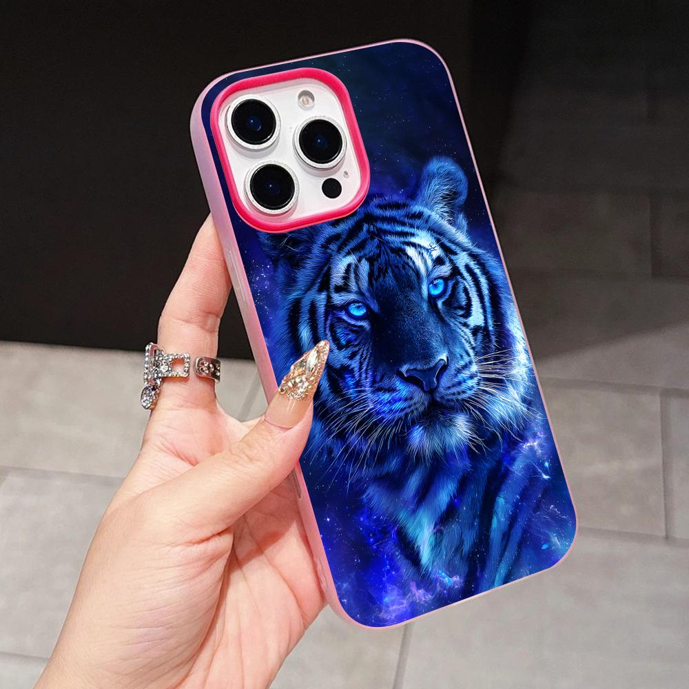 Tiger Neon Jelly Double layer Rose Red Mobile Phone Case for iPhone 17 16 15 14 13 12 11 Air Pro Max Plus Protective