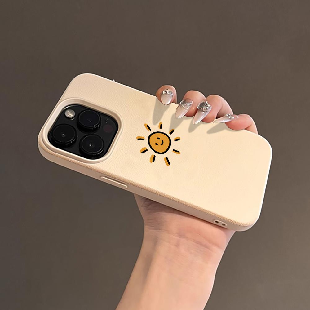 Adorable Sun and Moon Couple Case For iPhone 17 Air 16 15 14 13 12 11 Pro Max Plus X Litchi Texture Soft TPU Protective Cover