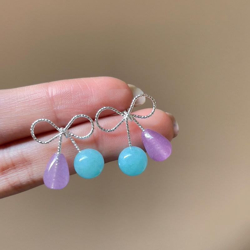 

Silver Needle Bow Water Drop Pendant Earrings Summer Small Fresh Sweet Temperament Earrings Niche Premium Earrings Women