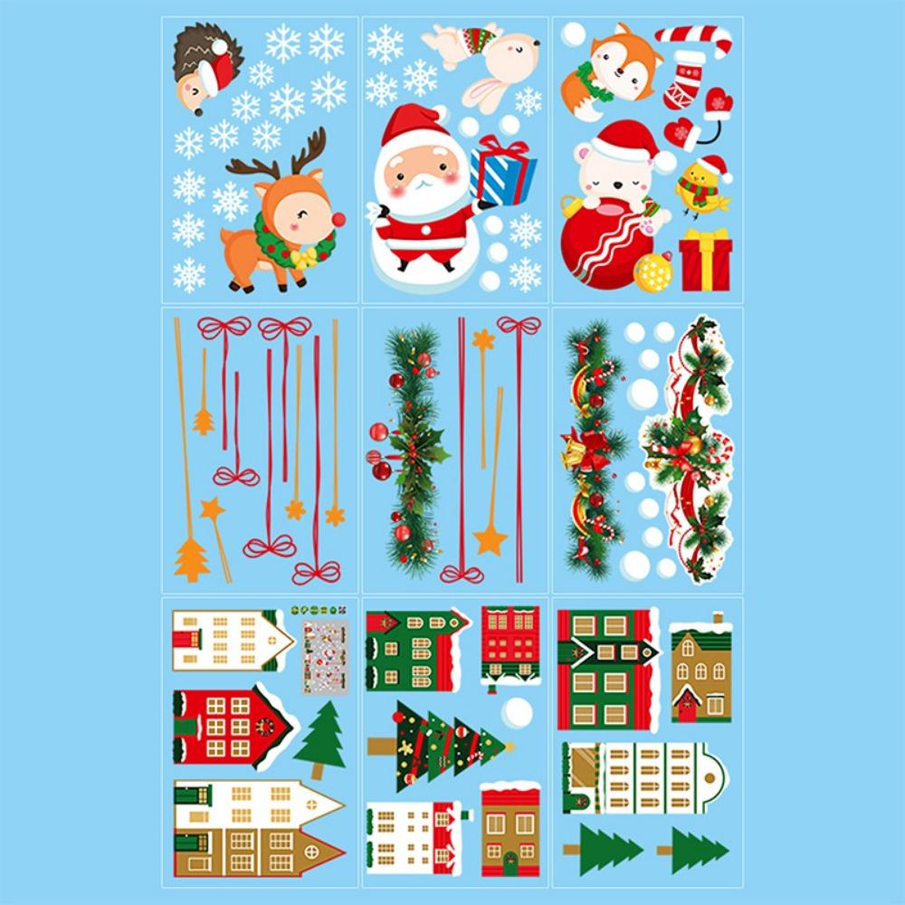 9 Sheets Multicolor Christmas Static Stickers 3D Merry Christmas Snowflake Sticker Snowman Reindeer Santa Clause