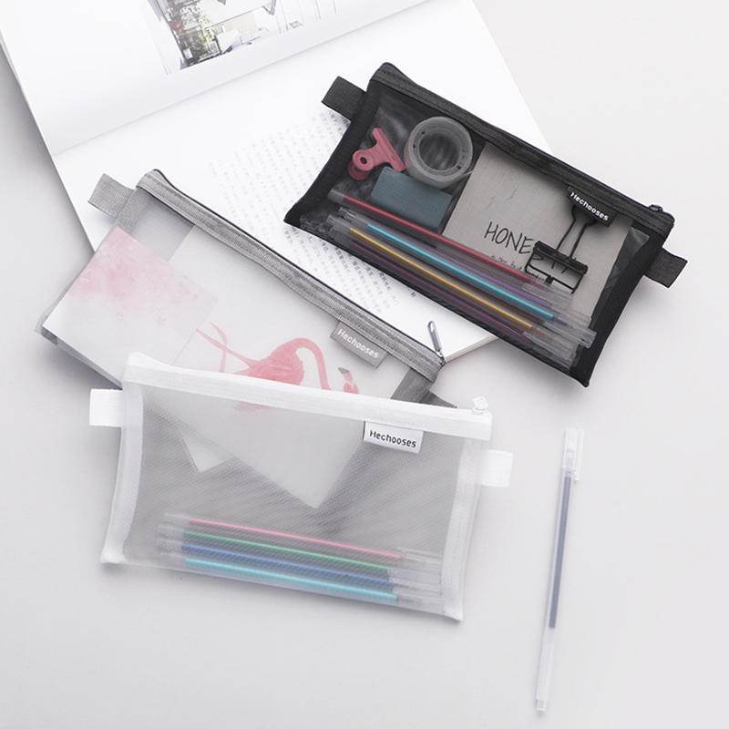 Simple Transparent Mesh Office Student Pencil Cases Nylon School Supplies Pen Box
