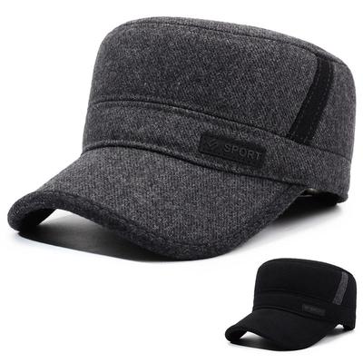 Men's Hat Autumn Winter Cotton Hat Velvet Thick Warm Hat Outdoor Cold-Proof Flat Top Hat Ear Protection Hat