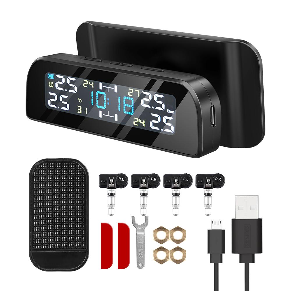 Solární TPMS senzor Systém monitorování tlaku v pneumatikách automobilu Tlak v pneumatikách Externí senzory pro 4 kola TPMS