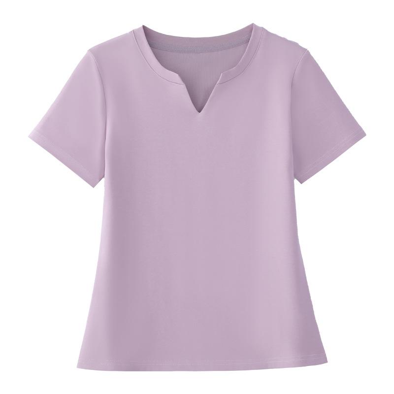 Pure Cotton Summer New Women's Slimming V-neck Short-sleeved T-shirt Casual Fashionable and Versatile Plate-sized Top