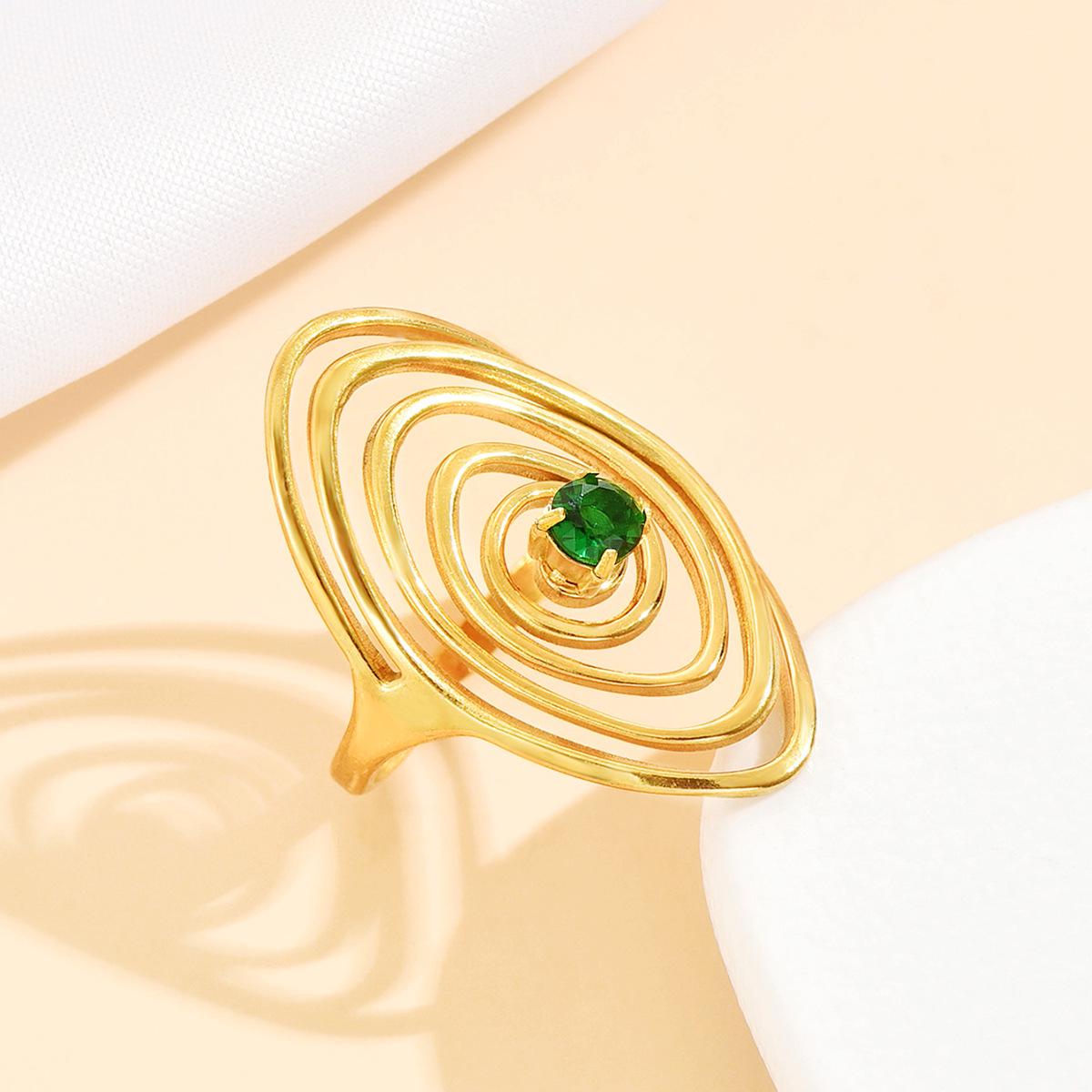 Retro Old Money Style Geometric Spiral Ring with Diamond Zirconia - Fashion Stainless Steel Jewelry