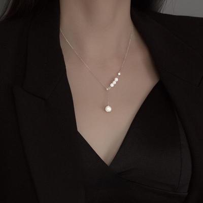Banyan Tree S925 Zilveren Kwastjesketting met Imitatie Parel Hanger - Dames Licht Luxe Sleutelbeenketting voor Lente- en Zomertrend