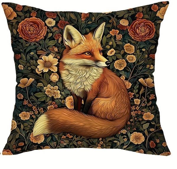 Vintage Floral Animal Print Throw Pillow Covers,Polyester Zippered Cushion Cases with Squirrel, Deer, Rabbit, Fox Designs