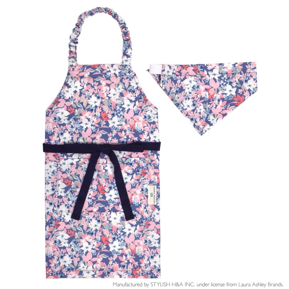 

COLORFUL CANDY STYLE LAURA ASHLEY Kids Apron for Triangle Scarf Elementary School Sizes Easy to Put On and Take Floret N1251640 Girls, Set, Students,