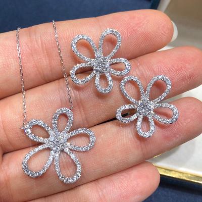 Ensemble de Bijoux de Luxe pour Femmes Ensemble Bague Boucles d'Oreilles Collier Zircon Fleur Mariage Mariée Ensemble de Bijoux Collier Zircon pour Femmes