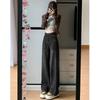 Black and gray wide-leg jeans women's 2025 high-waisted straight loose floor pants American retro spring clothing European and American style