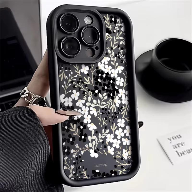 Black and White Flowers Phone Case For iPhone 17 Pro Max 16E 15 Pro 14 13 12 11 Mini AIR XS XR XS 8Plus Soft Silicone Cover