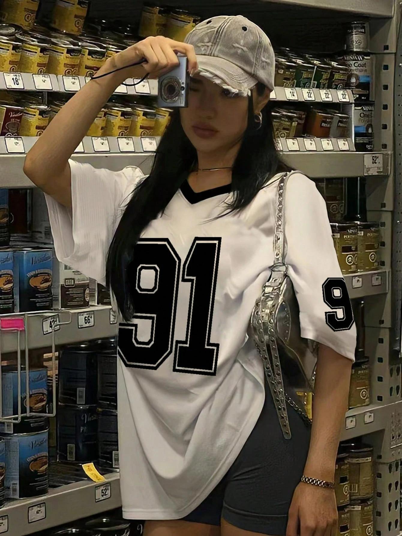 

Летняя женская футболка № 91, футболка для пары с 3D-принтом, дышащая футбольная майка, высокое качество, топы, свободные повседневные футболки с V-образным вырезом, уличная одежда M