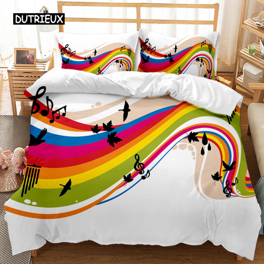 Music Series Comforter Cover Collection Rainbow Music Notes Tie Dye Sleep Bedding Collection Musical Party Double Size Queen Dimension King Size Size