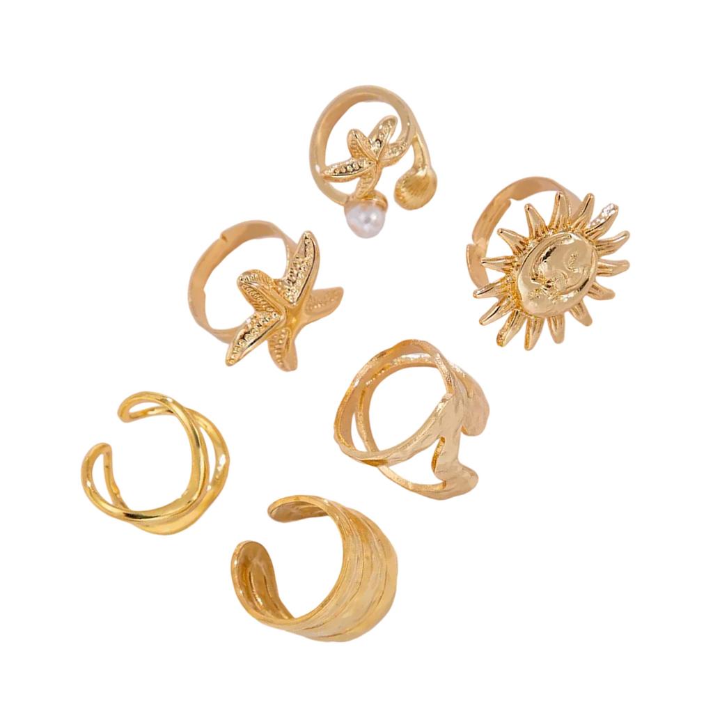 4Pcs Set Creative Scallops Starfish Open Rings for Women and Men Adjustable Knuckles Jewelry In Gold/Silver Color