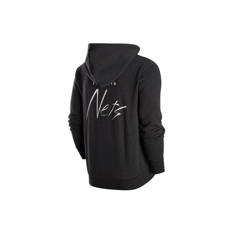Nike Męska bluza z kapturem pulower z nadrukiem logo NBA Brooklyn Nets Courtside Czarna Szara DR9300-032