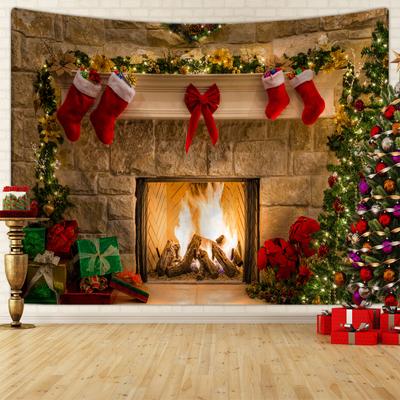 1pc Christmas Decoration Tapestry, Christmas Fireplace Christmas Tree Tapestry, Christmas Shooting Background Cloth Tapestry