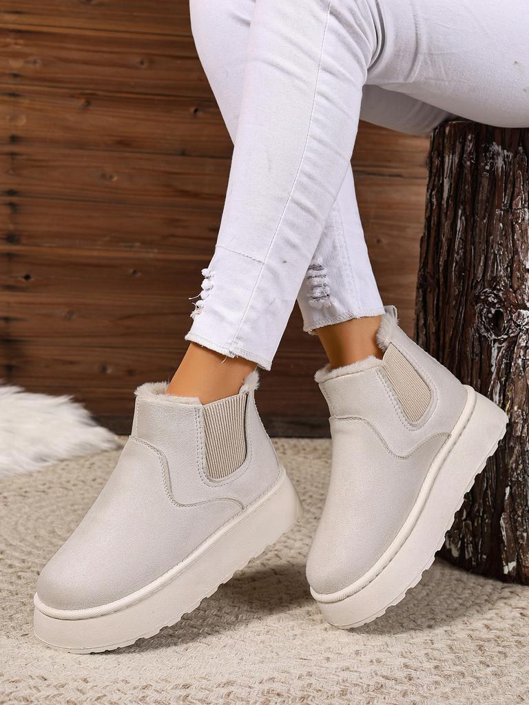 Autumn And Winter Women'S Thick-Soled Snow Boots Cotton Shoes With Velvet Inside, Round Head And Foot Cotton Boots