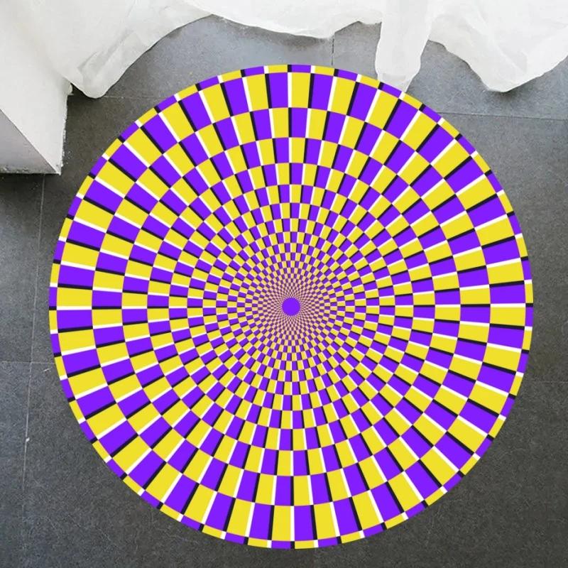 Crystal Velvet Psychedelic Round Rug,Black  White Geometric Illusion Print Non Slip Floor Mat for Living Room,Coffee Table,Decor