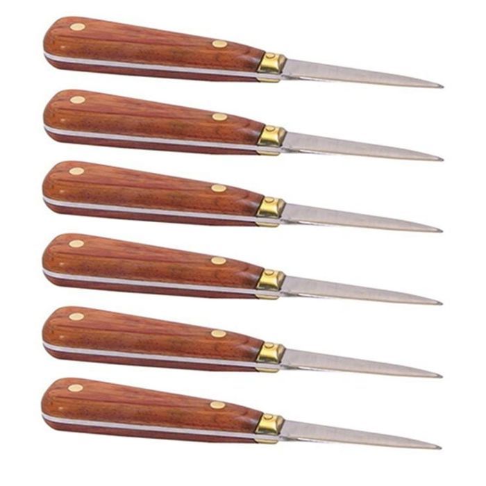 6 lancettes à huîtres avec manche bois 16 cm