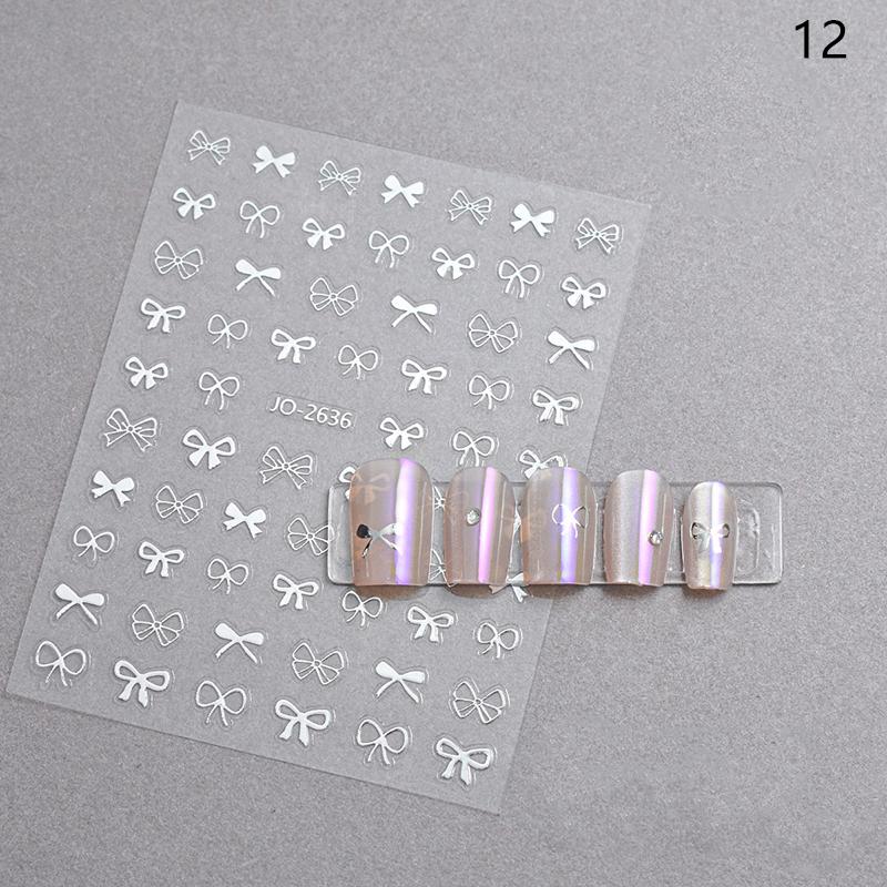 1Pcs 5D Sweet Bow Nail Sticker Kawaii Pink Black White Long Ribbon Bowknot Self Adhesive Nail Art Stickers Decoration Decals Diy