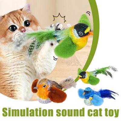 Chirping Bird Cat Toy Interactive Flapping Wings Plush Bird Toy Battery Operated Stimulate Animal Kitten Toy for Indoor Cat Accessories