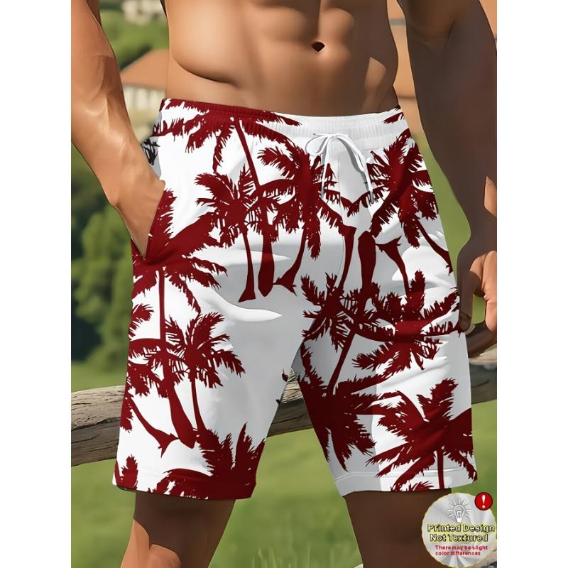 Men's Shorts Black and White Coconut Tree Print Suitable for Vacation