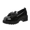 Soft Leather Single Shoes Women's Platform Loafers 2025 New Summer Mid-heel Women's Shoes Bow Bright Leather Shoes Women's Small Men