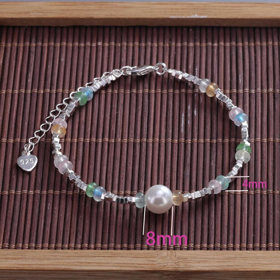 925 Silver Multicolour Bead Bracelet For Women Three Layers Geometry Drip Glaze Versatile Jewelry Dropship