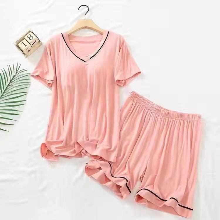 

Женские пижамы с короткими рукавами и шортами с нагрудными накладками, комплект из двух предметов, удобные, однотонные, для студентов, домашняя одежда L розовый