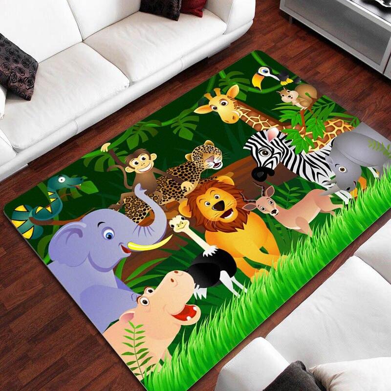 Cartoon Jungle Animal Print Carpet Children Play Carpet Living Room Bedroom Non-slip Carpet Area Rug for Living Room Bedroom