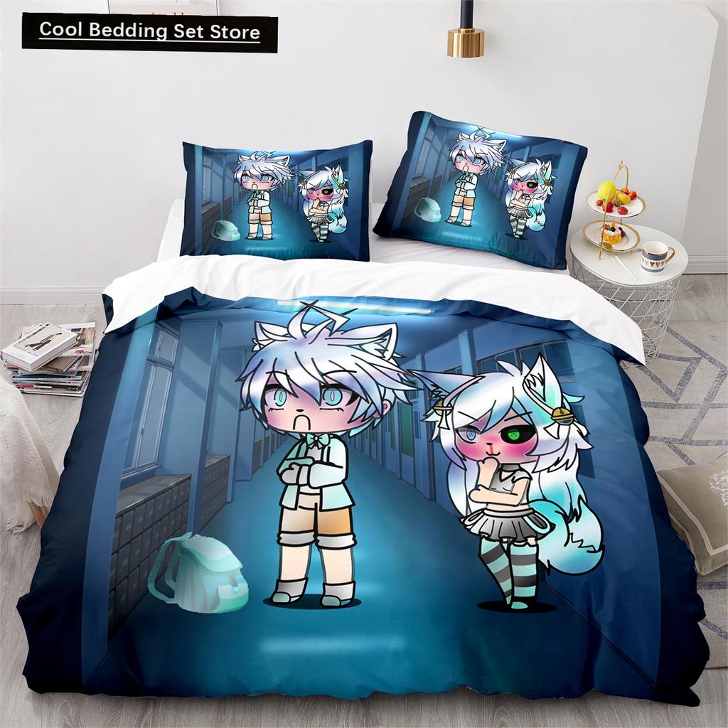 3D-tryckt Anime Gacha Life Påslakanset med örngott Polyester Tonåringar Barn Sängklädesset Full Queen King Size Sänglinne