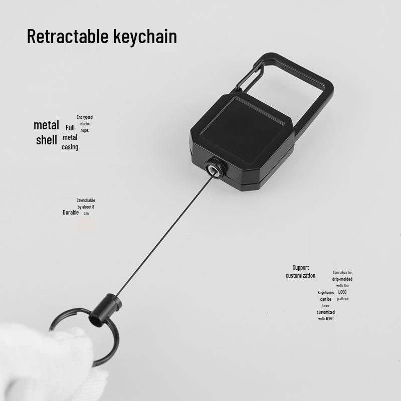 All-Metal Outdoor Square Keychain with Retractable Zinc Alloy Carabiner