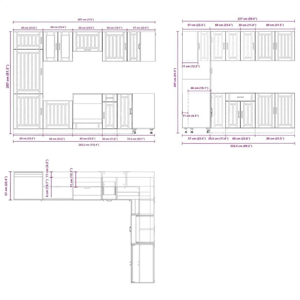 14 Piece Kitchen Cabinet Set Lucca Concrete Grey Wood Based Material