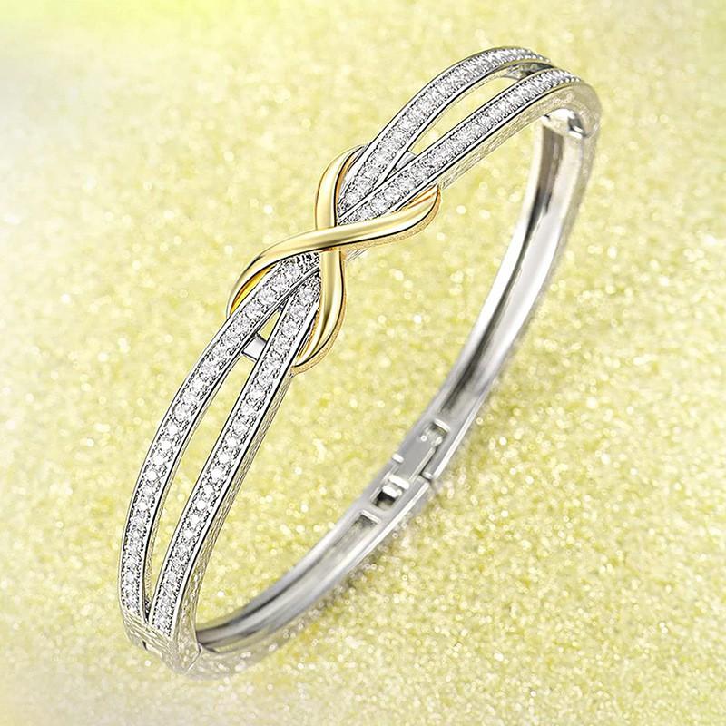 Elegant Floral CZ Stone Studded Bracelet Women Lightweight Luxury Alloy Bangle In Gold Rose