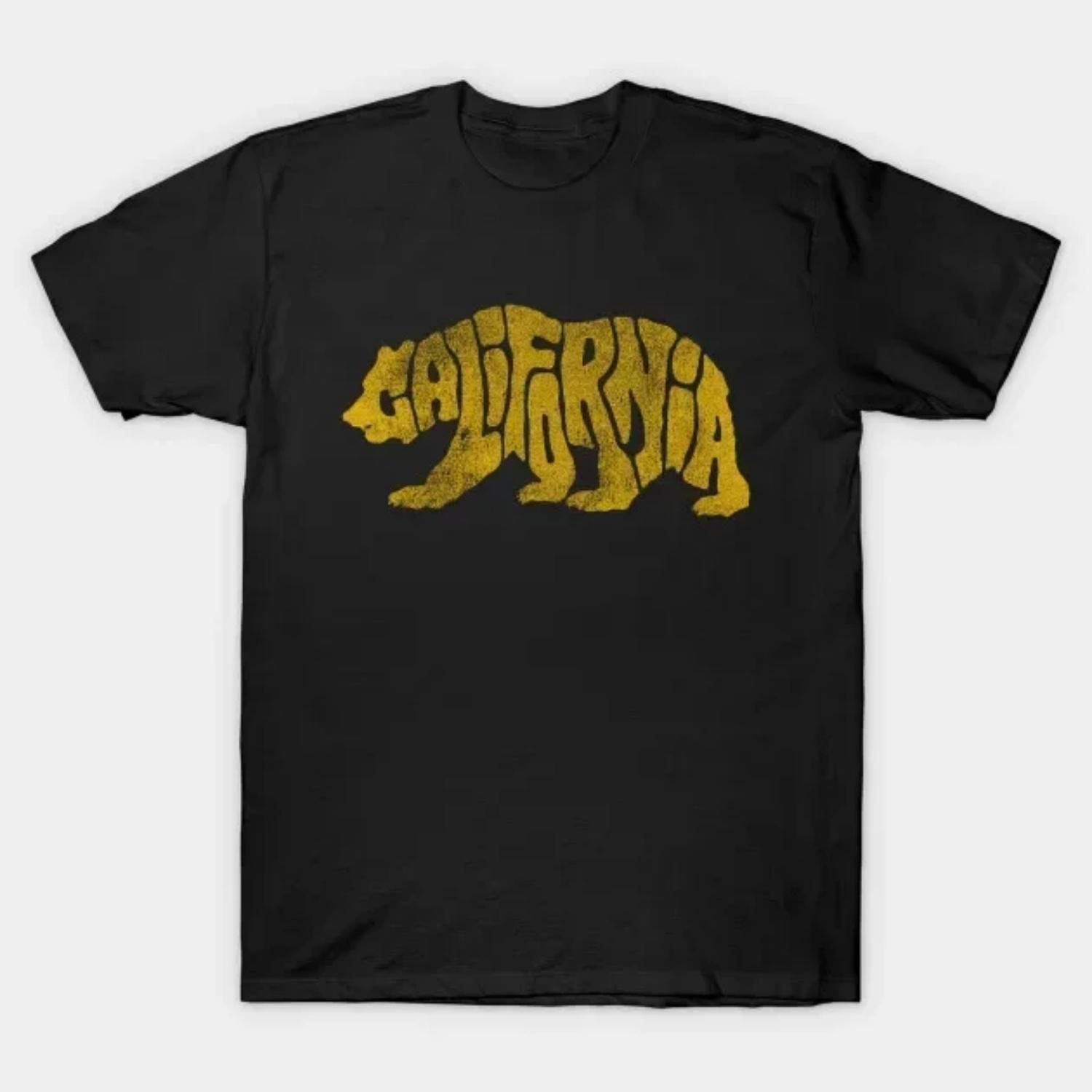 

Novelty California Letter Bear Printed T-Shirt 100% Cotton O-Neck Summer Short Sleeve Casual Mens T-shirt Size S-3XL XXXXXL чорний