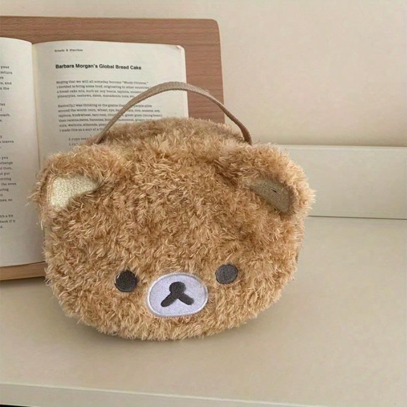 1PC Ladies Cute Plush Bear Makeup Bag - Portable Travel Bag, Embroidery, And Mesh Compartments For Storing Daily Essentials