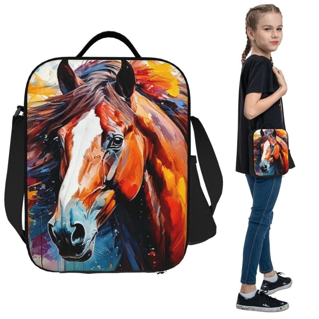 Horse Art Loose Artistic Insulated Lunch Bag for Women Office Cooler Thermal Food Box Tote Portable Lunch Boxes Container