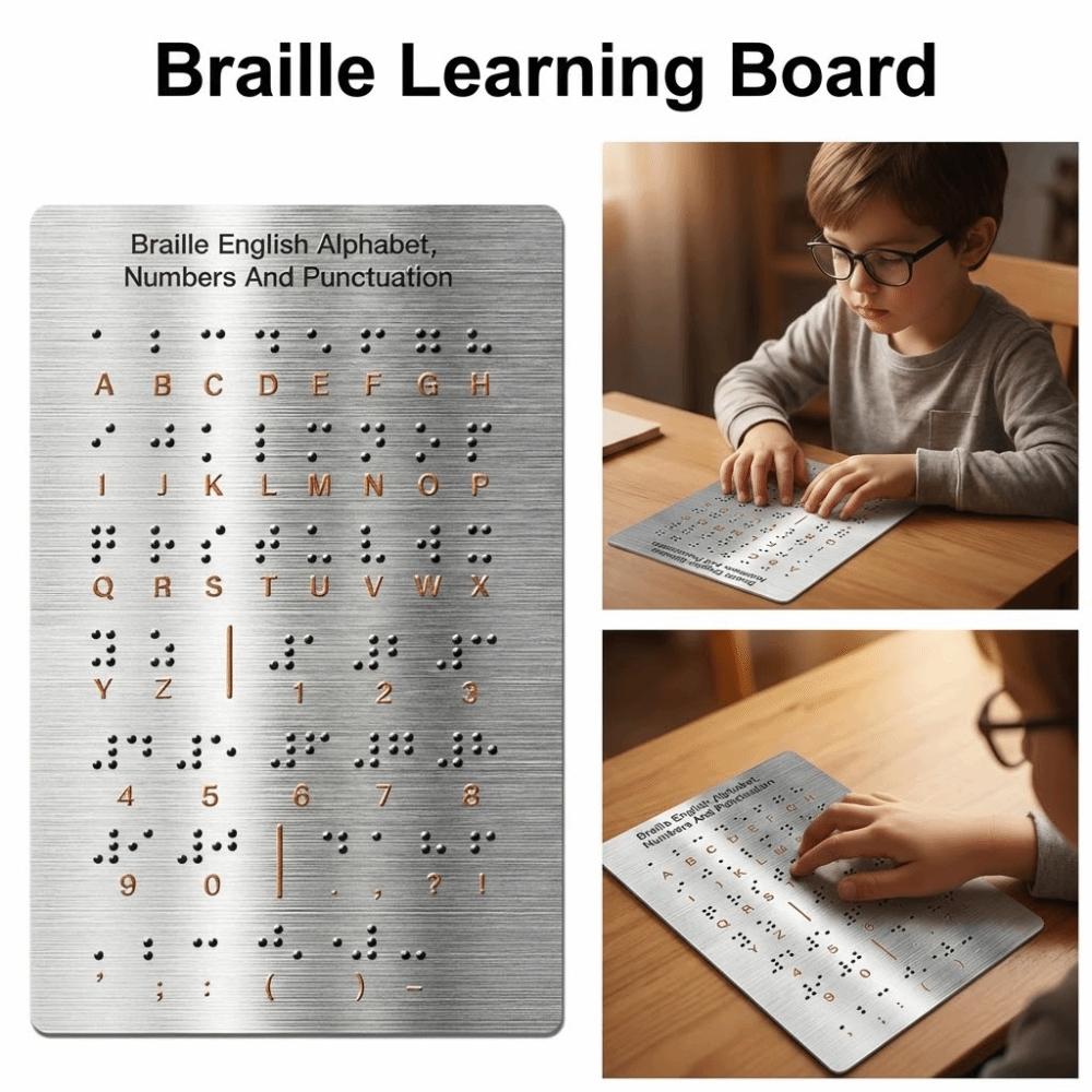 לוח אותיות ברייל יעיל פנל אותיות ומספרים טקטילי מאלומיניום ללימוד ילדים עיוורים