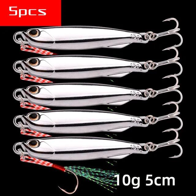 5 Pieces Metal Silver-Plated Fishing Lures (10g,15g,20g) - Sea Fishing Bait, Saltwater Bass Tackle
