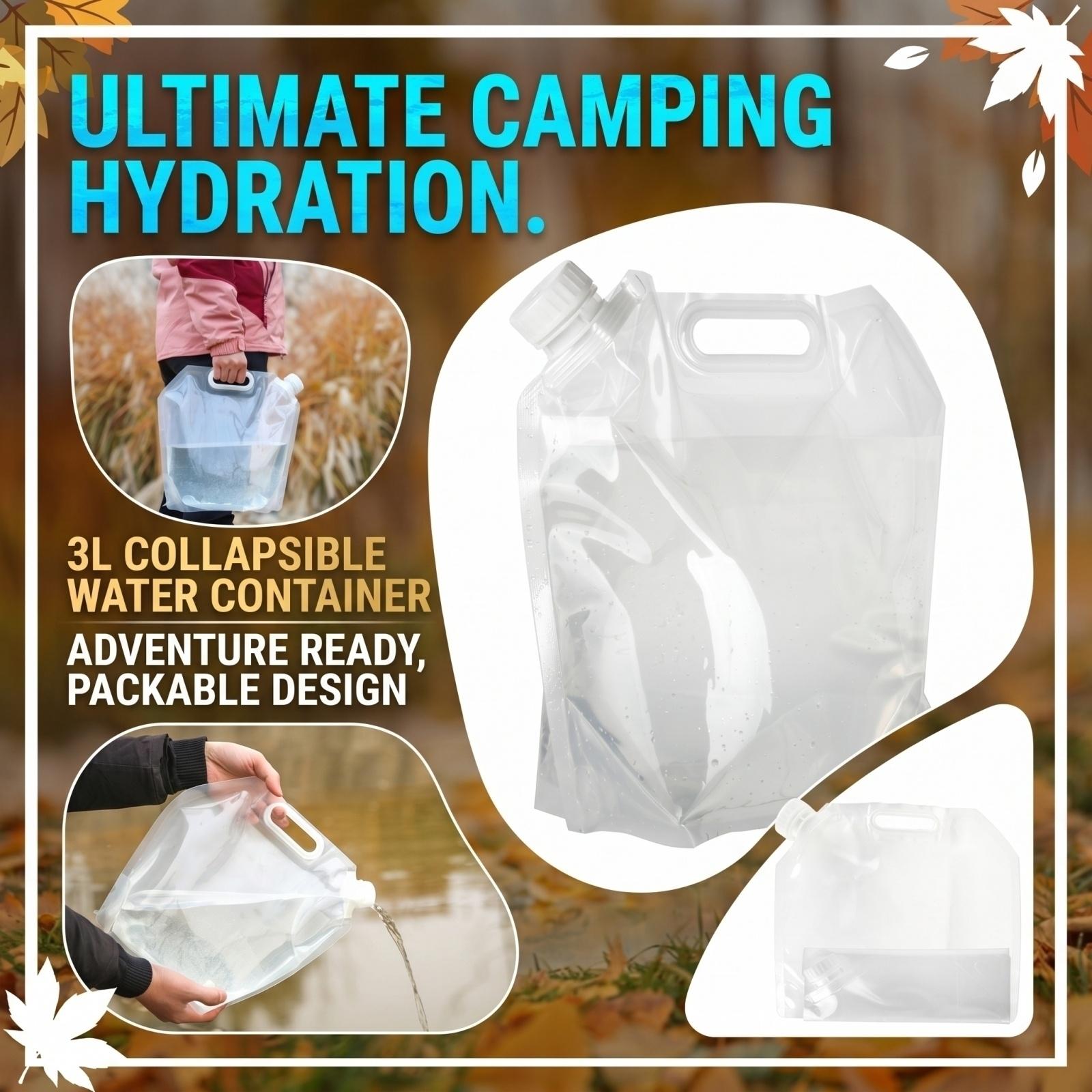 

3L Portable Collapsible Water Container Foldable Outdoor Camping Water Bag with Handle and Screw Cap for Travel Hiking Emergency Use one size білий