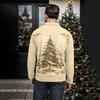 Men's Christmas Cotton Pullover Long Sleeve Outdoor Shirt Vintage Corduroy Button Stand Collar Shirt Casual Sweatshirt Christmas Print Top