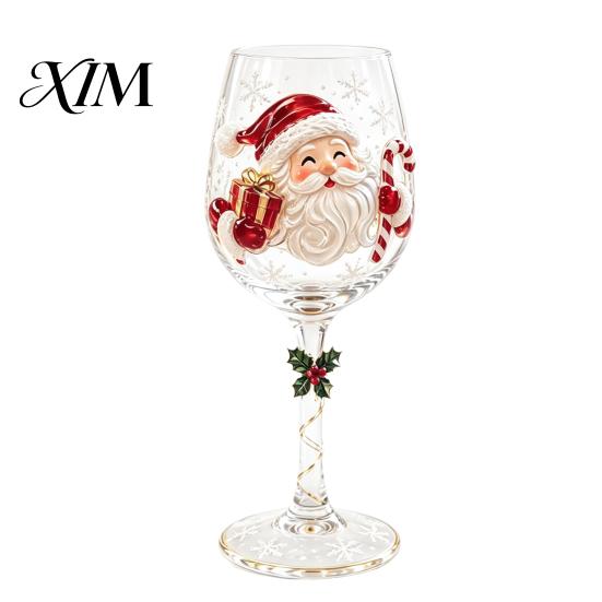 Schneemannmusterkelch Weihnachts-Stielweinglas, Schneemann/Weihnachtsmannkranz/Elch/Weihnachtsbaum Handbemalt, Elegantes Trinkglas Kreatives Stielglas für
